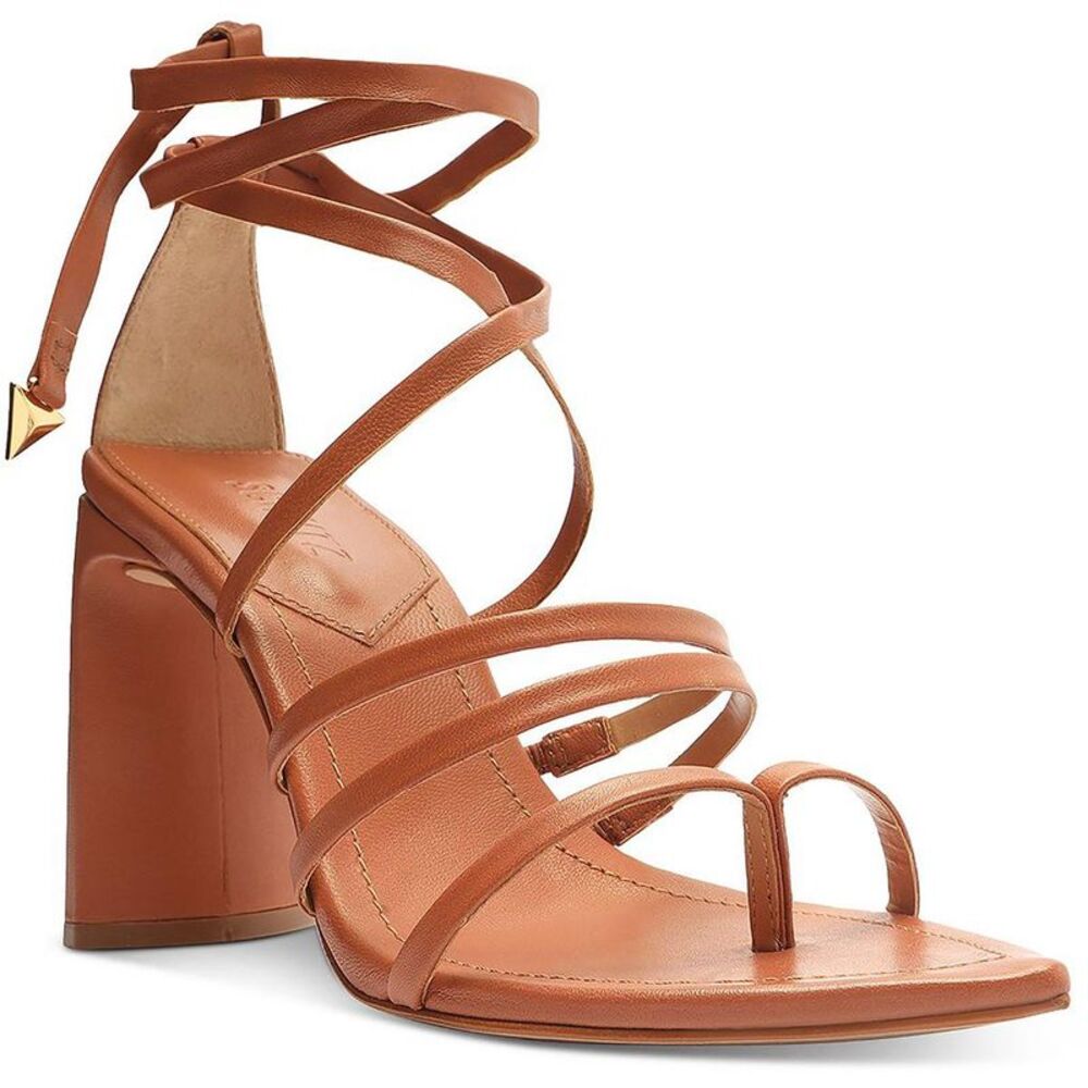 Schutz Womens Leaf Tan Leather Thong Ankle Tie Heels Shoes NWT